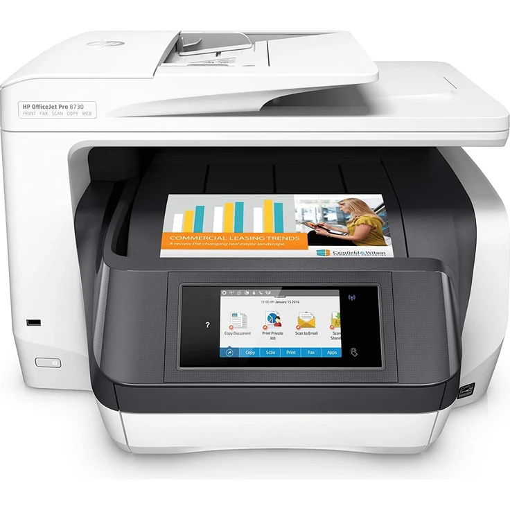 HP OfficeJet Pro 8730 (4-in-1) Multifunktionsdrucker - (Thermal Inkjet) Farbe, Druckgeschwindigkeit: 24 s/w, 20 Farbe, Auflösung: 2400 x 1200, USB, LAN, WLAN, Instant Ink (D9L20A#A80) – Bild 1