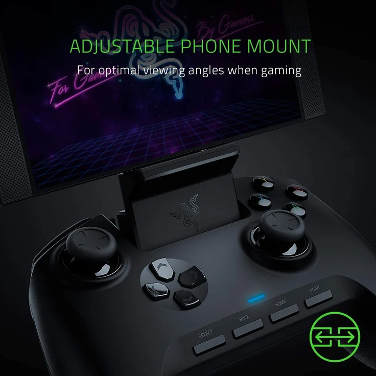 Razer Raiju - Mobile Mobiler Gaming-Controller für Android, ergonomisches Layout mit Multifunktionstasten, Hair-Trigger-Modus, verstellbare Smartphone-Halterung, Konfiguration über mobile App, schwarz (RZ06-02800100-R3M1) – Bild 3