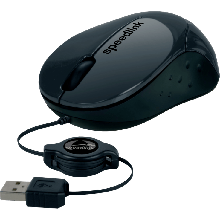 Speedlink BEENIE Mobile Mouse - Maus mit USB Anschluss, justierbarer Kabellänge und geräuschlosen Tasten - schwarz