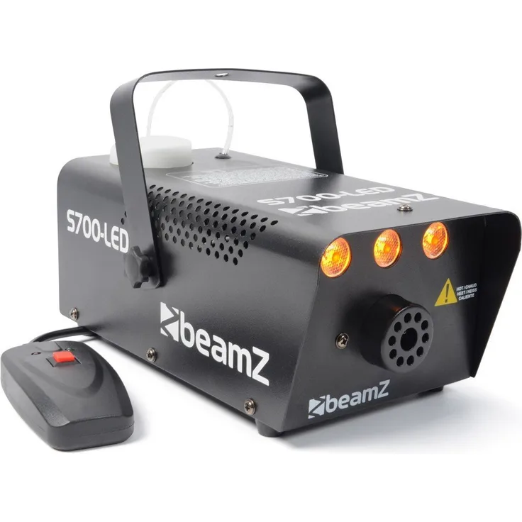 Beamz S700-LED Nebelmaschine mit Flammeneffekt, Leistung 700 W, 250-ml-Tank, Durchfluss des Nebels 7 m³/min, Fernbedienung mit 3 m Kabel und Wand- und Deckenhalterung, 3 Minuten Aufwärmzeit, schwarz