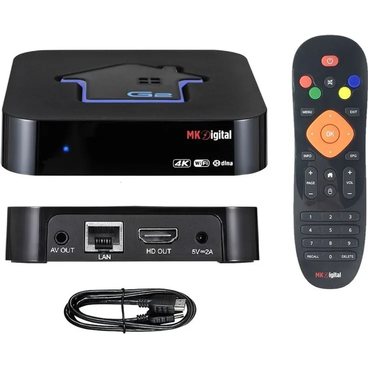 MK-Digital G2 4K UHD IPTV Android 7 Player H.265 2GB RAM 16GB Flash Wlan, GTPlayer, Schwarz