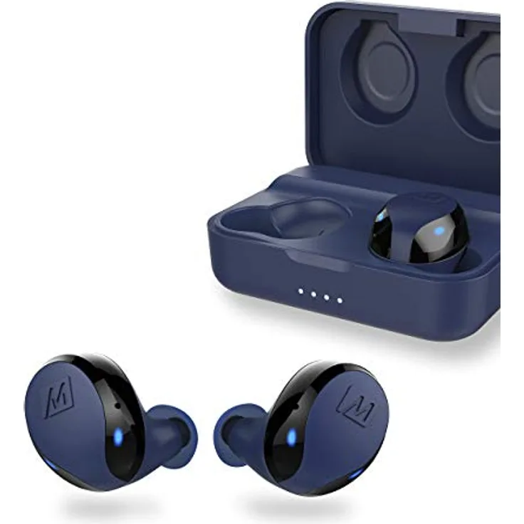 MEE audio, X10 Truly Wireless In-Ear-Kopfhörer mit ergonomischem Design, IPX5 Schweißfestigkeit und 4,5 Stunden Akkulaufzeit (23 Stunden inkl. kompakter Ladehülle) One Size blau