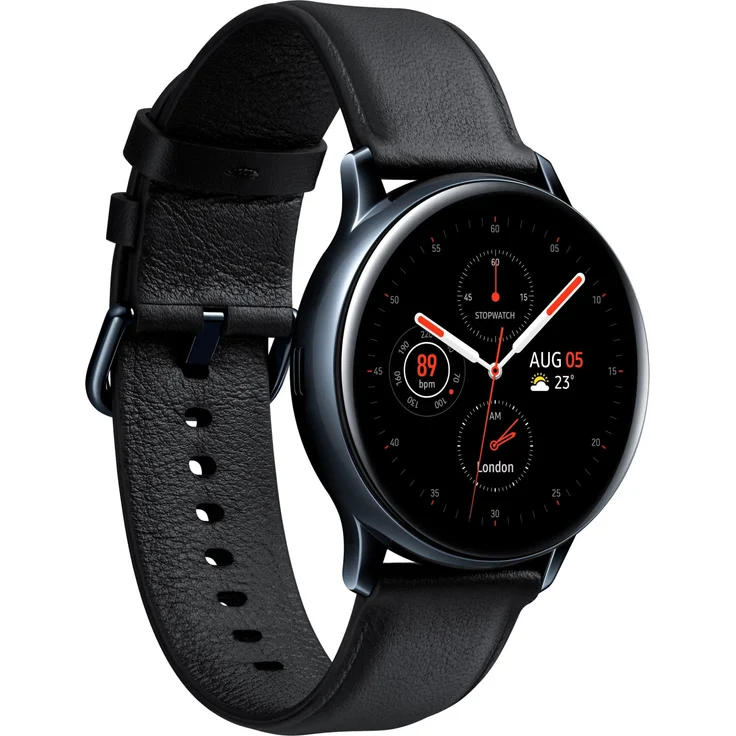 Samsung Galaxy Watch Active 2 Smartwatch GPS + LTE, Unisex, 40mm, Edelstahlgehäuse, Lederarmband, Schwarz – Bild 1