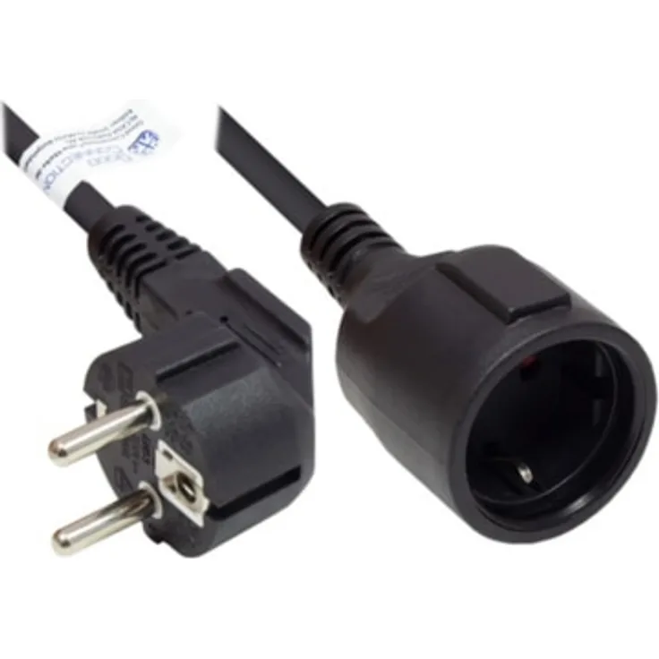 Good Connections Netzkabel-VERLÄNGERUNG - 2 m - Schutzkontakt-Stecker Typ E+F (E 7-7, gewinkelt) an Buchse Typ F (E 7-3, gerade) - KUPFERLEITER CU - 1,50 mm² - STROMKABEL-Verlängerung - SCHWARZ