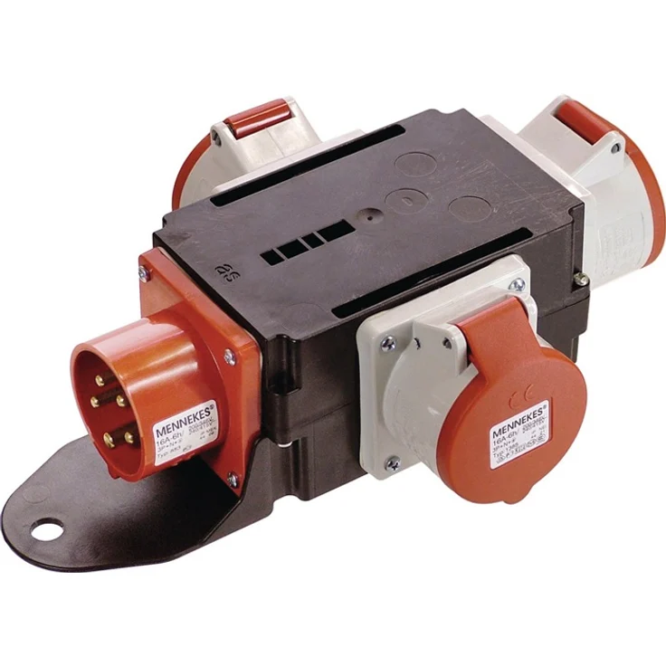 as - Schwabe MIXO Adapter - Stromverteiler RHEIN – 5-poliger E-Stecker auf 3 5-polige E-Steckdosen – Robuster Baustellen Starkstrom-Verteiler – IP44 – Made in Germany I 60531 – Bild 1