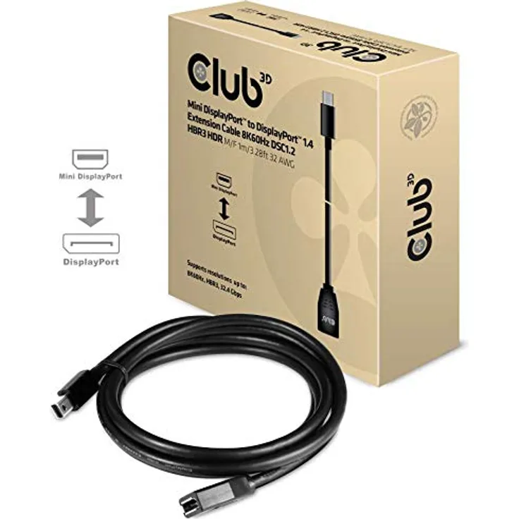 Club 3D - DisplayPort-Verlängerungskabel - Mini DisplayPort (M) bis DisplayPort (W) - DisplayPort 1,4 - 1,0m - 8K Unterstützung (CAC-1121)