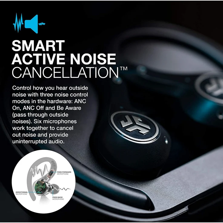 JLAB Epic Air Sport ANC True Wireless In-Ear Kopfhörer mit Bluetooth, Mikrofon, Noise Cancelling, geeignet für Sport, schwarz – Bild 5