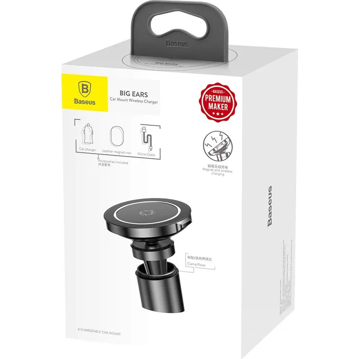Baseus Handyhalter Smartphone Halterung fürs Auto mit kabellosem Ladegerät Big Ears Schwarz (WXER-01)