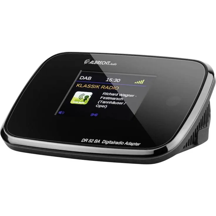 Albrecht DR52BA Adapter mit Bluetooth zum Aufrüsten von HiFi-Anlagen und UKW-Radios zum digitalen DAB+ Empfang, mit Farbdisplay und Antenne, Farbe: Schwarz