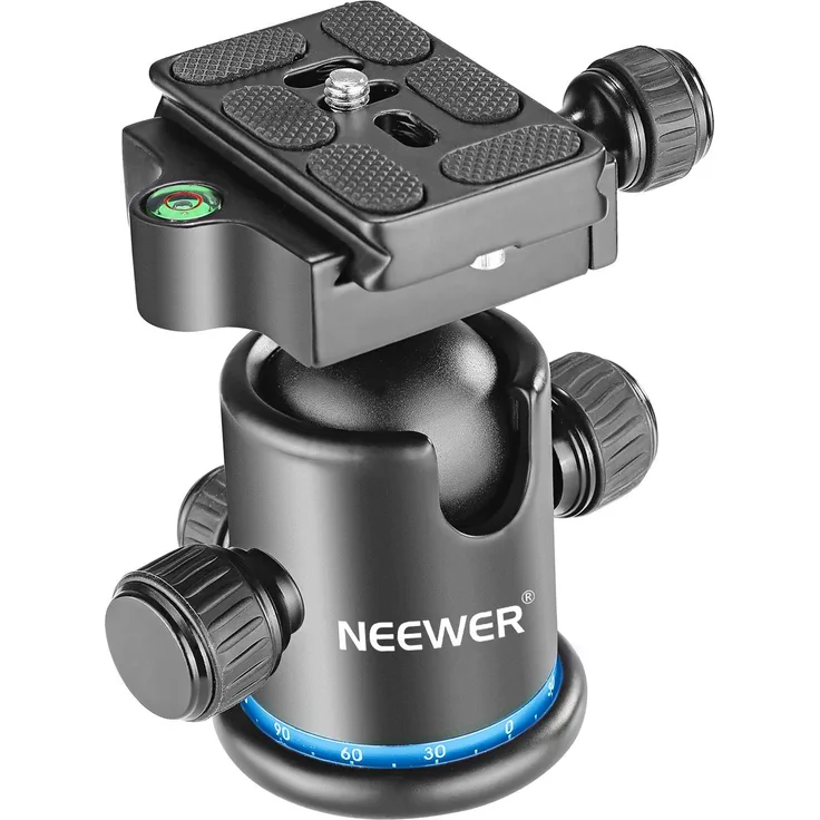 Neewer Pro Metall Stativ Kugel Kopf 360 Grad Rotation Panorama mit 1/4 Zoll Schnell Schuhplatte, Blase Niveau für Stativ, Monopod, Slider, DSLR Kamera Kamcorder bis zu 8 Kilogramm (Blau+Schwarz)