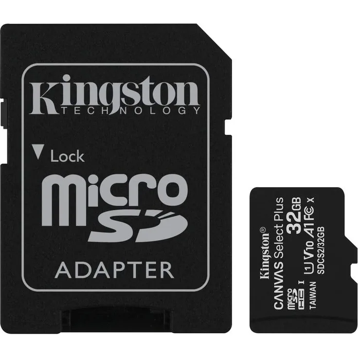 Kingston microSDHC Canvas Select Plus Speicherkarte (16 GB, 100 MB/s, A1, Class 10, UHS-I, inkl. Adapter) 32 GB