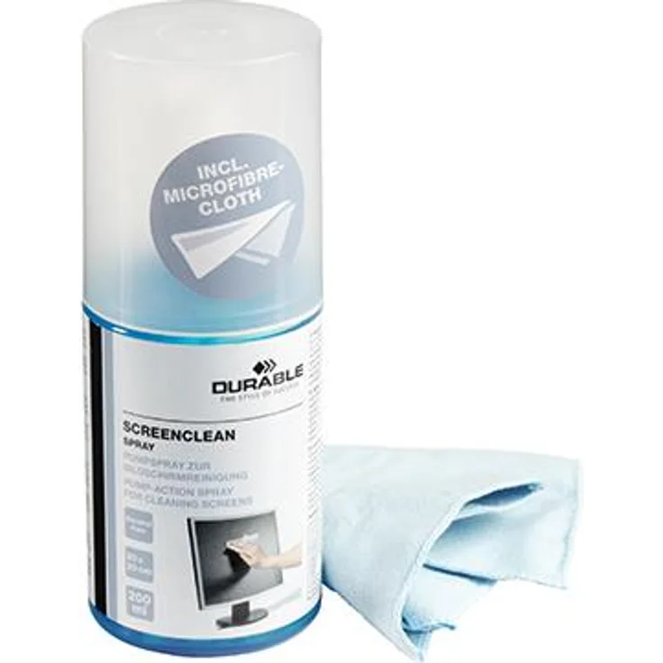 Durable 582300 Bildschirmreiniger Spray, 200 ml Pumpspray inklusiv 1 Mikrofasertuch