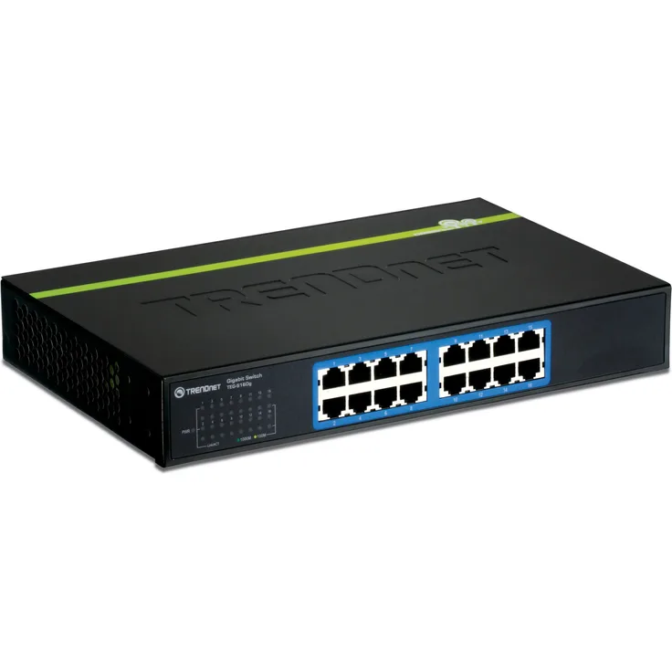 TRENDnet 16-Port Unverwalteter Gigabit GREENnet Desktop Metall Switch, Ethernet Splitter, Lüfterlos, 16x RJ-45 Ports, 32 Gbps Weiterleitungsrate, TEG-S16DG