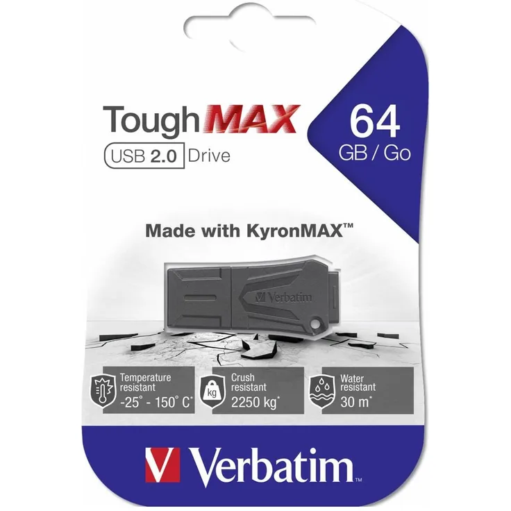Verbatim ToughMAX USB 2.0-Stick 64 GB, USB-Stick - KyronMAX - schwarz