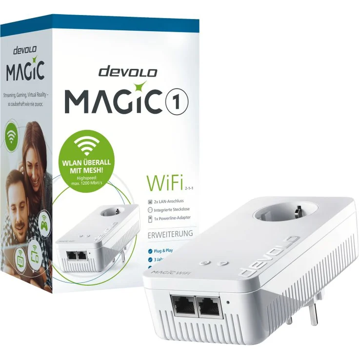devolo Magic 1 Wifi Einzeladapter 2-1-1 (1200 Mbit/s, Powerline, Mesh WLAN, 2x Gigabit LAN) – Bild 3