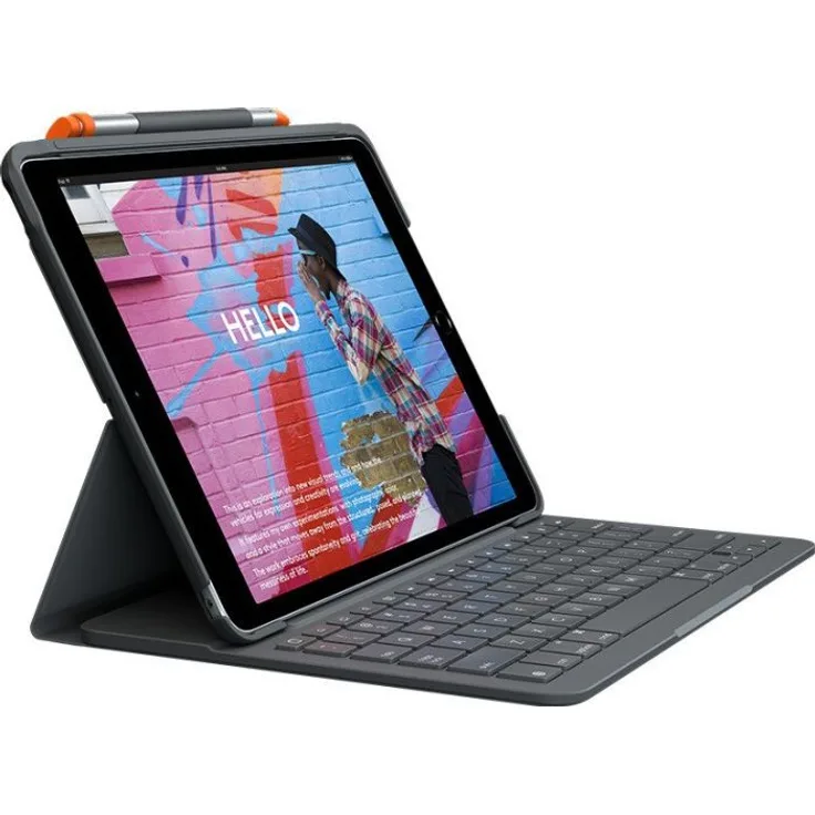Logitech SLIM FOLIO für iPad der (7. Generation) Tastatur-Case mit Bluetooth (Modell: A2197, A2200, A2198) Grafit (Qwertz)