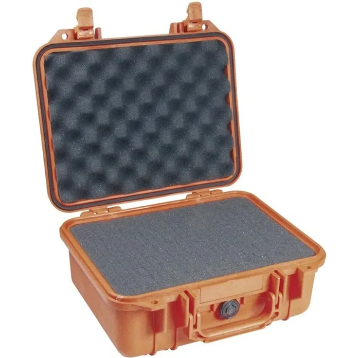 PELI 1450 Sturzfester Koffer für Empfindliches Equipment, IP67 Wasser- und Staubdicht, 15L Volumen, Hergestellt in Deutschland, Mit Schaumstoffeinlage (Anpassbar), Orange