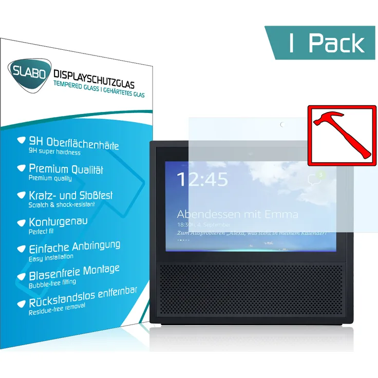 Slabo PREMIUM Panzerglasfolie für Amazon Echo Show KLAR ''Tempered Glass'' 9H Schutzglas Schutzfolie Displayglas