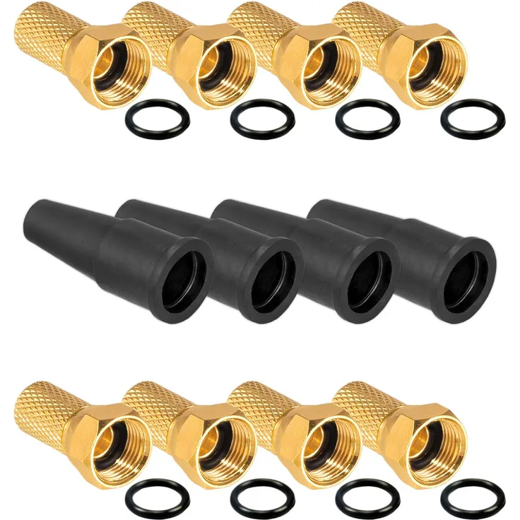 SET (8 x F-Stecker vergoldet + 4 x Gummitüllen)