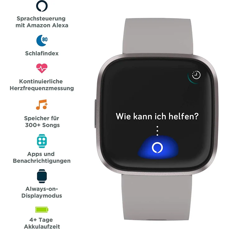 Fitbit Versa 2 Smartwatch Unisex, Einheitsgröße, Aluminiumgehäuse, Steingrau/Nebelgrau – Bild 5