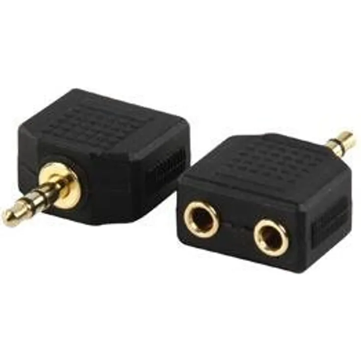 Valueline AC-012gold Stereo Stecker - schwarzer Zwischenstecker für Kabel mit Einer 3,5 mm männlichen und Zwei 3,5 mm weiblichen Verbindungen