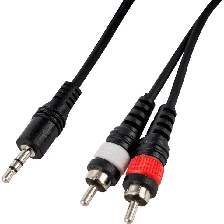 CASCHA - Cinch auf Klinke Audio Kabel 1m, 2 x Cinch auf 1 x 3.5 mm Klinke, Y Splitter Stereo Kabel, Schwarz