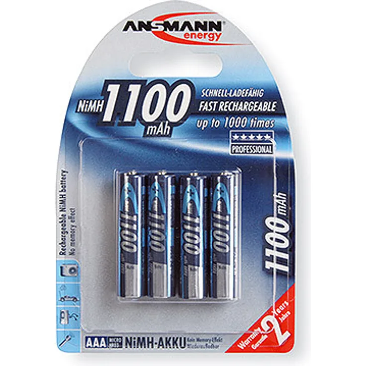 ANSMANN Akku AAA Micro Typ 1100mAh - 1,2V - Leistungsstarke NiMH AAA Akkus für Geräte mit hohem Stromverbrauch - Akku Batterien AAA ideal für Phone - Accu AAA vom Testsieger - 4 Stück
