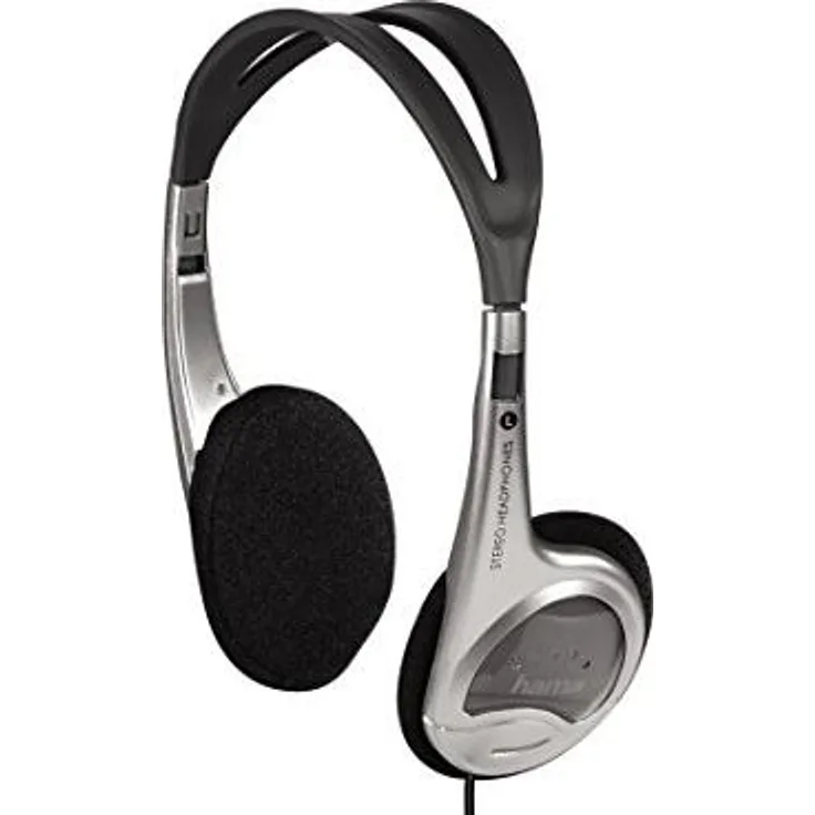 Hama Leichtkopfhörer HK-229 (On-Ear Super Bass, 70g leicht, Stereo, Kabellänge 150 cm, vergoldeter 3,5 mm Klinkenstecker, Kabelführung einseitig) silber