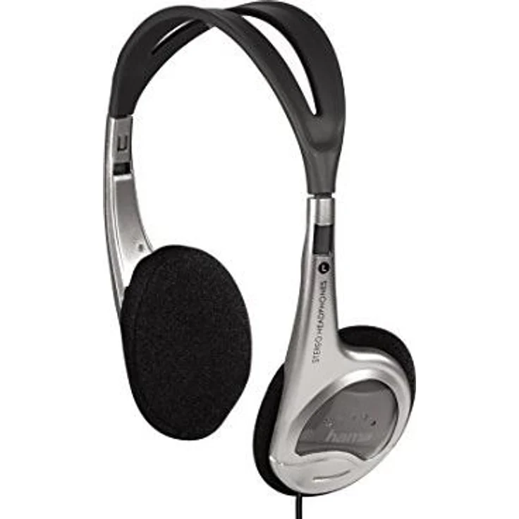 Hama Leichtkopfhörer HK-229 (On-Ear Super Bass, 70g leicht, Stereo, Kabellänge 150 cm, vergoldeter 3,5 mm Klinkenstecker, Kabelführung einseitig) silber – Bild 1