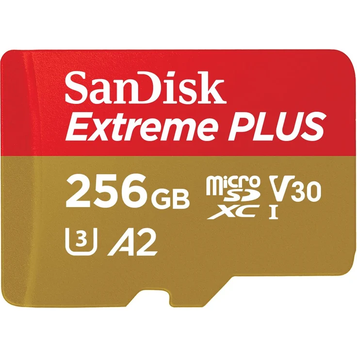SanDisk Extreme Plus 256GB microSDXC Class 10 Speicherkarte mit SD-Adapter, Gold-Rot – Bild 1