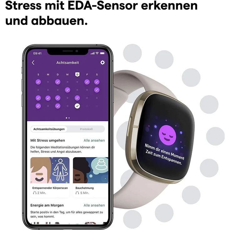 Fitbit Sense Smartwatch GPS, Unisex, S/L, Edelstahlgehäuse, Softgold/Mondweiß – Bild 11