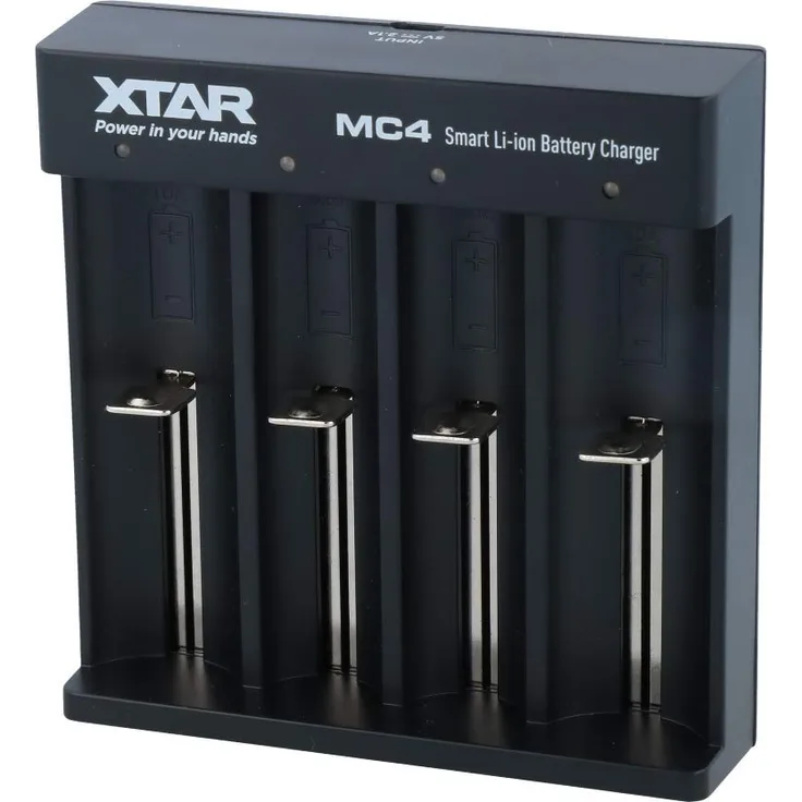 Xtar MC4 4-Schacht Li-Ion USB-Ladegerät (5V-2A) mit Netzteil 10440-26650 Schwarz