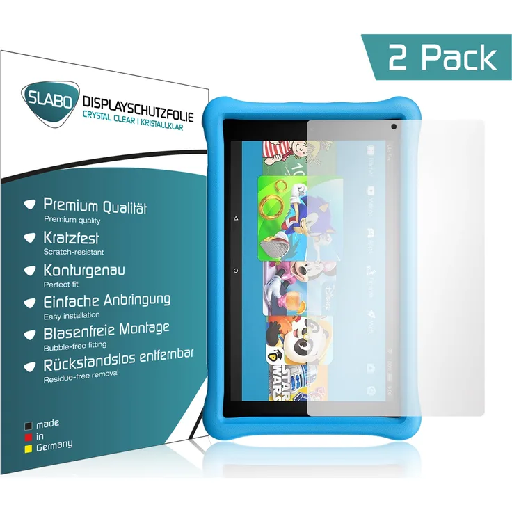 Slabo 2x Displayschutzfolie für Amazon Fire HD 10 Kids Edition (2017) & Amazon Fire HD 10 Kids Edition-Tablet (2019) KLAR ''Crystal Clear''