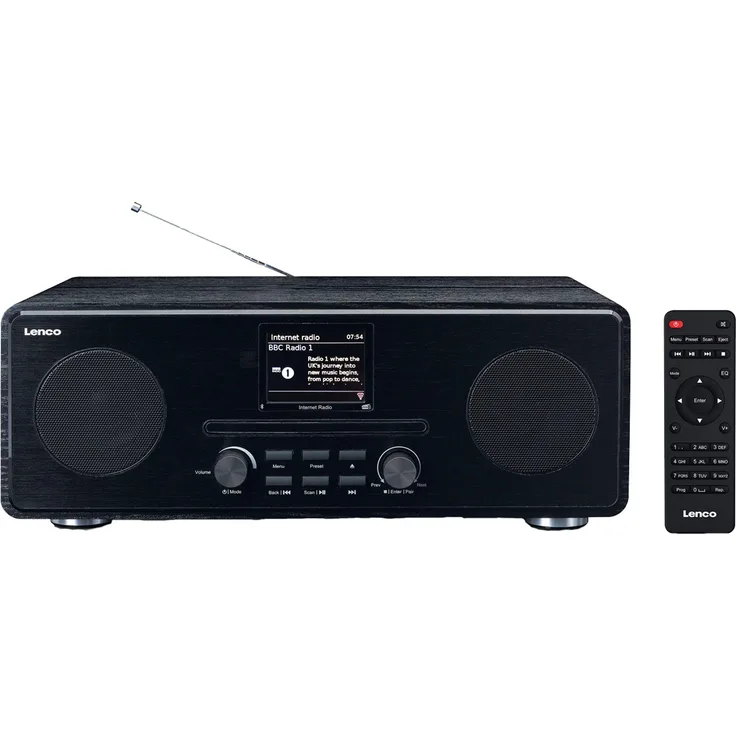 Lenco DIR 260 Internetradio mit W-LAN - Digitalradio mit Bluetooth und Wi-Fi - DAB+ FM Radio - CD Player 2,8 Farbdisplay - AUX - Weckfunktion - App Steuerung via Undok - 2 x 10 Watt RMS - Schwarz