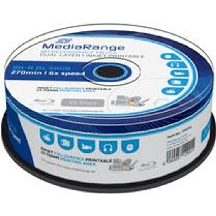 MediaRange BD-R Dual Layer 50GB 6-Fache Schreibgeschwindigkeit, Vollflächig bedruckbar, 25er Cakebox