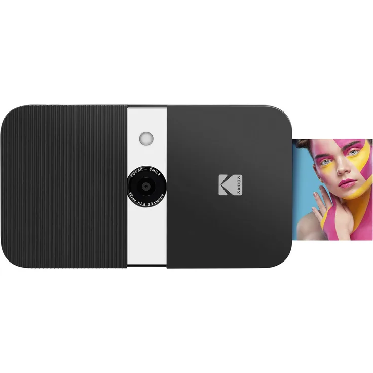 KODAK Smile Digital Sofortbildkamera mit 2x3 ZINK Drucker - HD-Qualität - 10MP, LCD Display, Automatischer Blitz, integrierte Bearbeitungsfunktion, Micro SD Kartenleser & Autofokus - Schwarz- Weiss
