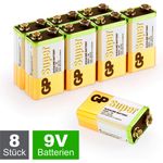 GP 9V Block Batterien (6LR61, MN1604, 9V E-Block) 9 Volt Block Super Alkaline, geeignet für vielseitige Anwendungen (8 Stück Blockbatterien 9V in briefkasten-geeigneter Verpackung)