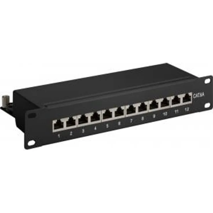 Goobay 93796 CAT 6a 10-Zoll (25, 4 cm) Patch Panel, 12 Port, STP geschirmt, Schwarz