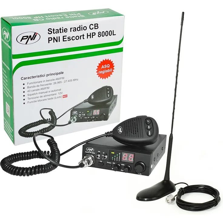 CB Funk Transceiver PNI Escort HP 8000L mit einstellbaren ASQ, 4W Tastensperre + CB Antenne PNI Extra 45 SWR 1.0 45cm hoch Glasfaser magnetische Halterung enthalten