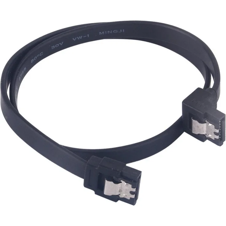 kuyia SATA 3 Kabel mit 45 cm schwarz Verschlussriegel gerade zu rechten Winkel 90 Grad | kompatibel bis zu S-ATA/600 | Serial ATA | 1,5 GBs/3GBs/6GBs (abwärtskompatibel)