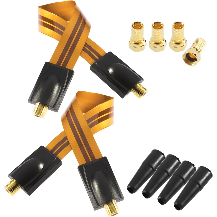Poppstar 2x 28cm SAT Fensterdurchführung (Koax Kabel sehr flach 0,2mm), 4x F-Stecker, 4x Gummitülle, für Fenster und Türen, vergoldete Kontakte, orange