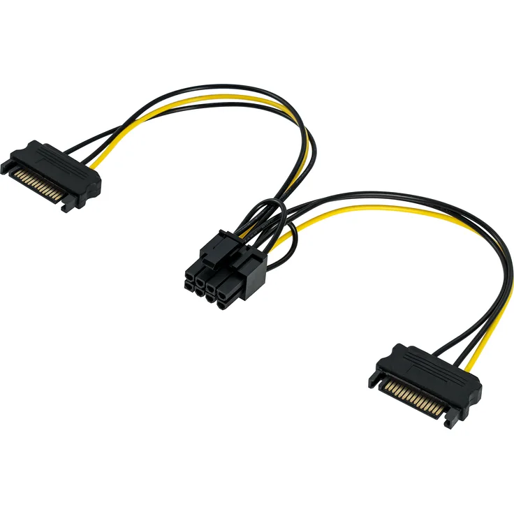 Poppstar 1x 20 cm PCI-Express Y Grafikkarten-Stromkabel (2x 15-pin Sata Stromstecker (w) auf PCIe 8-polig (m)), Y-Adapter für Stromversorgung (PCI-e Netzteilstromkabel)