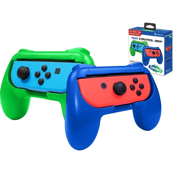 Subsonic - Griffe Controller für Joy-Cons Nintendo Switch - Packung mit 2 Komfortgriffen (Komfort Gamepad) für Joy Cons grün und blau fluoreszierend