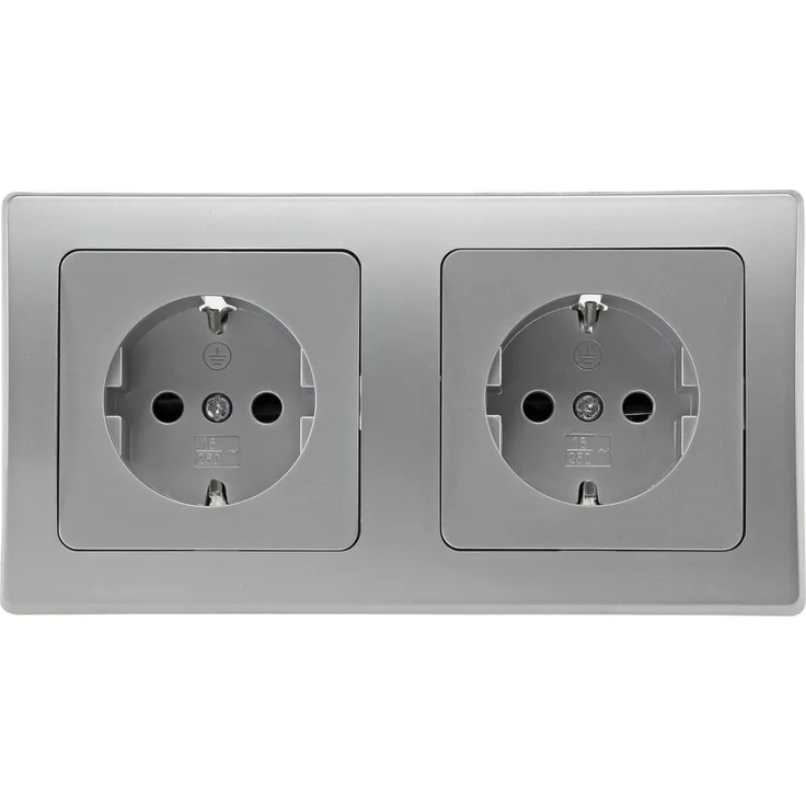 DELPHI Starter 2 Steckdo.+ 2-fach Rahmen 250V~- 16A, Klemmanschluss, silber