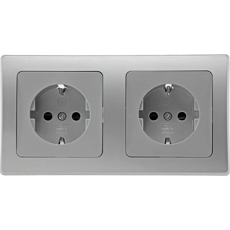 DELPHI Starter 2 Steckdo.+ 2-fach Rahmen 250V~- 16A, Klemmanschluss, silber