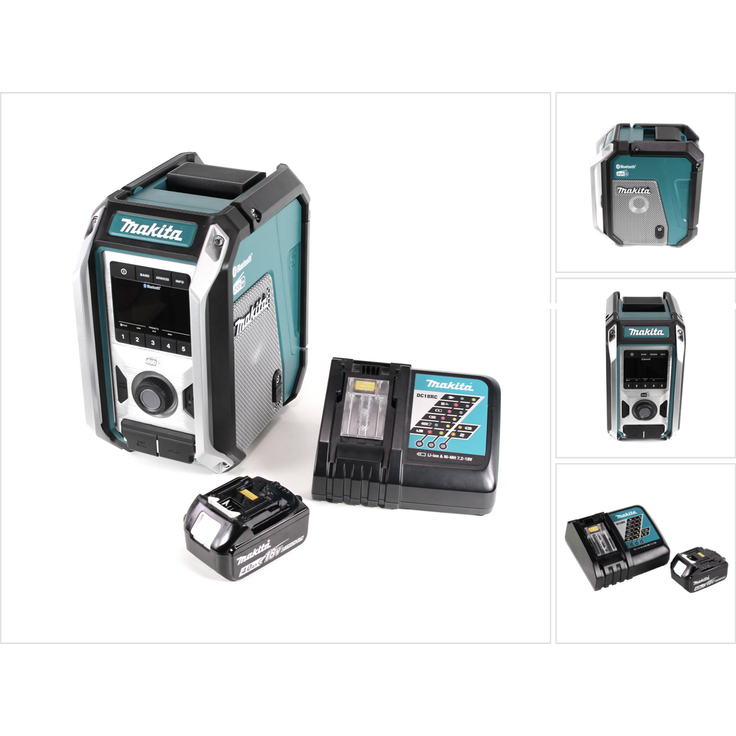 Makita DMR 115 RM1 Akku Baustellenradio 12V - 18V Bluetooth DAB+ IP65 + 1x Akku 4,0 Ah + Ladegerät schwarz, blau, silber
