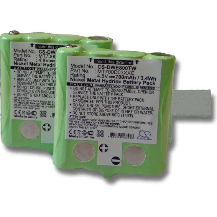 VHBW 2x Akku, geeignet für Funkgerät, Walkie Talkie DeTeWe Outdoor 8000, PMR 8000, PMR8000 700 mAh, 4,8 V, NiMH