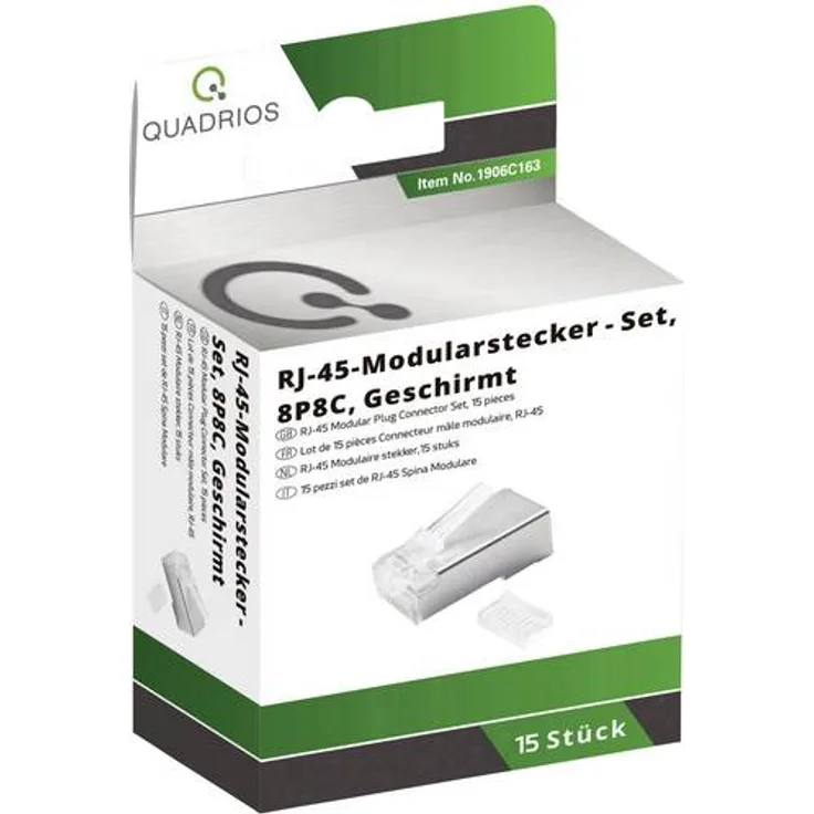 Quadrios Modularstecker Set, Polzahl 8P8C - geschirmt, 15 Stk. Stecker, gerade 1906C163 15St.