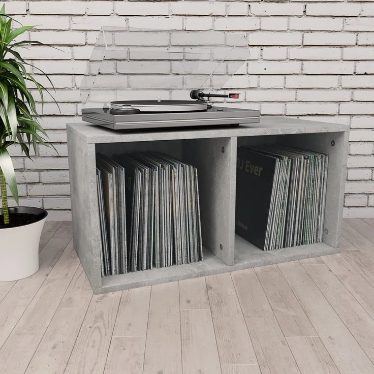 vidaXL Schallplatten-Aufbewahrungsbox Betongrau 71×34×36 cm Spanplatte – Bild 1