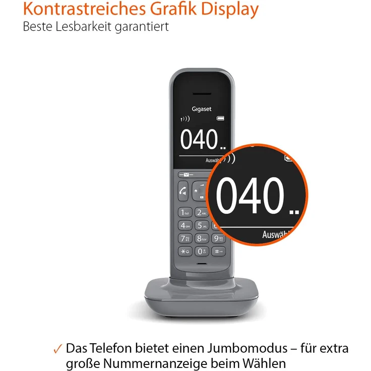 Gigaset CL390HX Universal Mobilteil, Design Telefon, geeignet für FRITZ!Box und HD Voice Freisprechfunktion, schnurloses DECT Telefon mit großem Grafik Display, Satellite Grey, VoIP-Telefon, grau – Bild 3